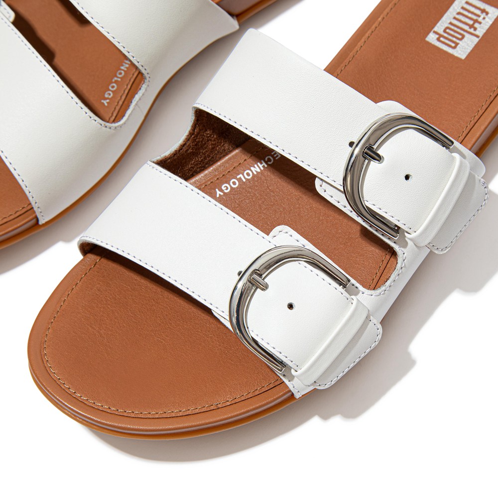 Fitflop Womens Slides White - Gracie Buckle Leather - IP1453287